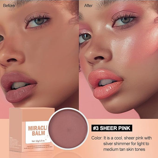 Miracle Balm, Blush for Cheeks, Lips, Eyelids, Face, Blush Balm Face Makeup, Moisturizing Facial Tint for Radiant Skin (1, Sheer Pink, Large)