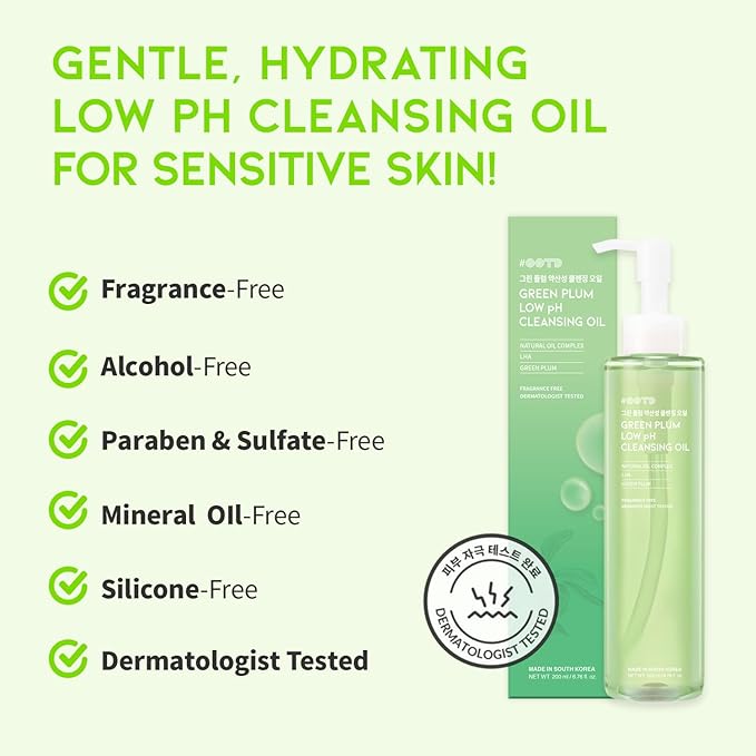Hydrating Makeup Remover Korean Cleanser for Face, LHA Natural Oil Complex Refreshing Gentle Cleanser for Sensitive Skin. Green Plum Low PH Cleansing Oil 200ml 6.76 Fl. Oz.