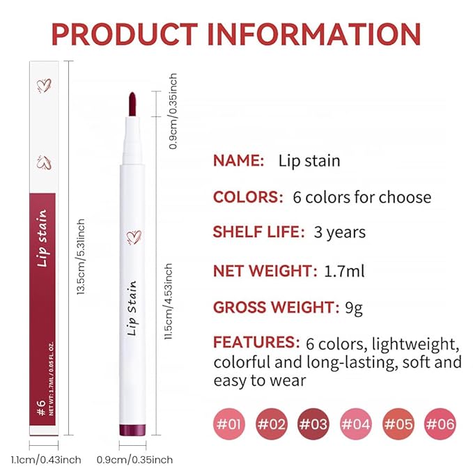 Rose Pink Matte Lip Tint Stain Marker Pen,2in1 Liquid Lipstick & Lip Liner Pencil,Long Lasting Waterproof,Ultra-Pigmented & Waterproof, 24 Hour Lip gloss for Women, Vegan & Cruelty-Free, 06