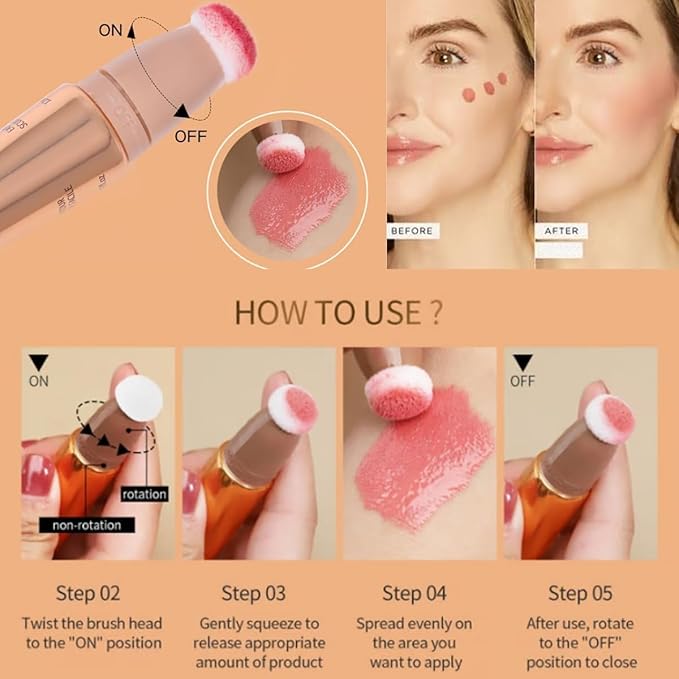 Summaryas Contour Wand & Blush Wand Duo, 2025 New 2 In 1 Women Contour Beauty Wand, Liquid Blush Wand With Applicator, for Skin Highlighting, Correcting (Blush Wands, 1pc)