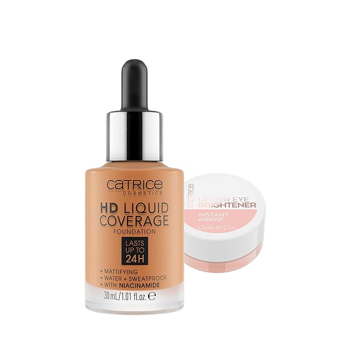 Catrice | HD Liquid Coverage Foundation 65 & Under Eye Brightener 10 Light Rose | Full Coverage Makeup | Vegan & Cruelty Free