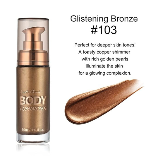 MAEPEOR Body Luminizer 6 Colors Waterproof Smooth Shimmer Face Glow Illuminator Non-sticky Liquid Highlight (30 ML, 03 Glistening Bronze)