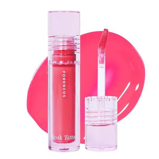 FORENCOS Soak Vegan Lip Tint/Stain, Water Gel Formula, Weightless & Non-sticky Finish, Vivid Color, Smudge-proof, Cruelty-Free, Korean Makeup, Waterproof, 0.11 oz (12 Salt)