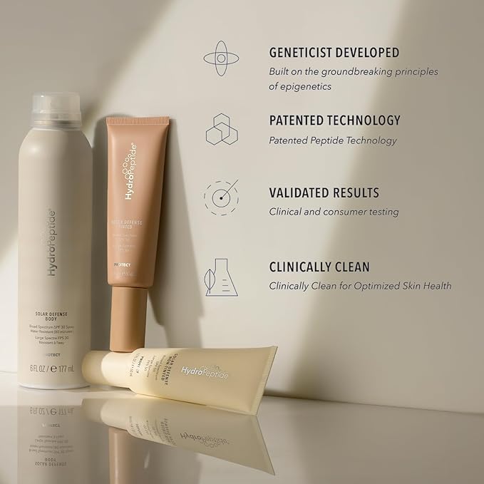 HydroPeptide Solar Defense Face SPF 30 Sunscreen, Tinted (1.7 Fl Oz) & Pre-Treatment Toner (6.76 Fl Oz) Bundle