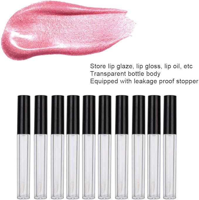 Lipstick Refillable Bottle, 10-pack Small Empty Lip Gloss Tubes 2.5ml Mini Lip Gloss Bottles Empty Lip Gloss Tube Suitable for Lipstick Samples Diy Lip Gloss (black)