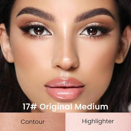 Kaely 2in1 Cream Bronzer Highlighter Stick,Face Shaping Contouring Sticks,Cheek Contour Highlight Palette Kit,maquillaje contorno en crema Bronzing Foundation Stick,Face Brightens & Shades Makeup,17