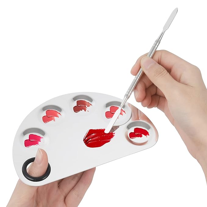 Professional Stainless Steel Makeup Palette,2 Pieces Cosmetic Palette with Spatula Tool, Nail-art Mixing Palette for Cosmetic Pigment Blending