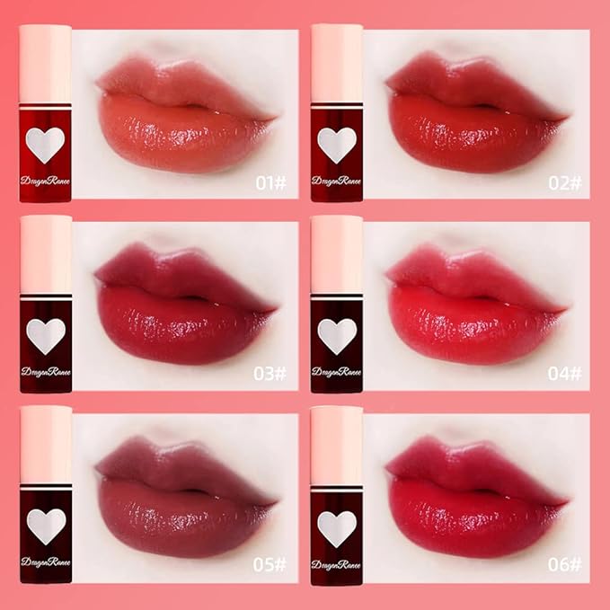 6 Colors Lip Tint Stain Set, Charm Kiss Korean Lip Gloss Plumping Mini Liquid Lipstick, Multi-use Lip and Cheek Tint, Long lasting Non-Stick Cup Waterproof, High Pigment, Vivid Color, Lip Tint Makeup