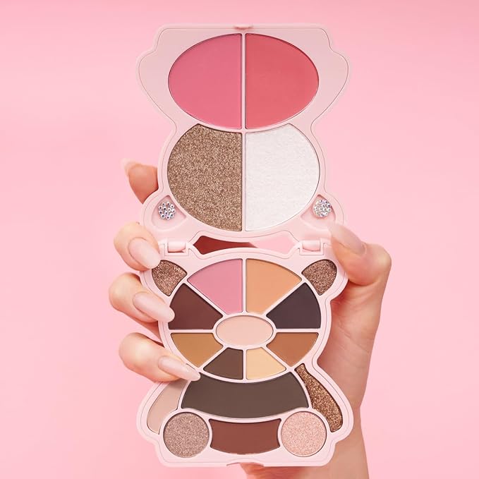 KimChi Chic Teddy Kim Palette - 17 Playful Eyeshadows, 2 Blushes, 2 Highlighters, Cruelty Free Makeup Palette, Girlfriend Pink 1.09oz