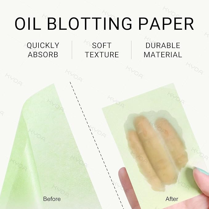 KYDA 400 Sheets Oil Blotting Paper with Mirror and Puff, Refills Included, Skin-friendly Face Oily Absorbing Sheets for All Skin, Travel Size (1 Formal + 3 Fillers)
