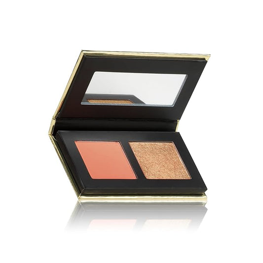 Kevyn Aucoin The Art of Blush & Glow, PEACH: Sculpt & define makeup compact DUO palette with warm, coral-toned matte blush (Dahlia) plus a glow of the highlighter (Golden Haze). Universally flattering