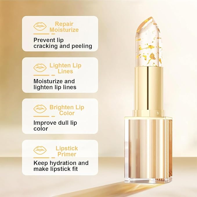 Transferproof Color Changing Lipstick,Gold Crystal Ph Lipstick Color Changing,Long Lasting 24 Hours Moisturizing Glossy Shine Lip Gloss for Women (1pcs)