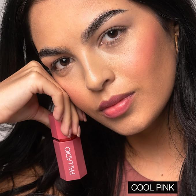 Palladio Liquid Blush for Cheeks & Lips 2-in-1 Makeup, Weightless Cream Formula, Smudge Proof Long-Wearing, Natural Look, Dewy Finish, Cool Pink