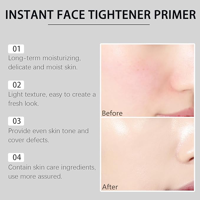 Face Tightener No-Filter Primer, Instant Face Tightener Primer, Skin Tightener Primer Face Makeup, Face Blurring Primer for Face Evens Skin Tone, Create Natural Look for All Skin Types