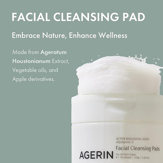 Facial Cleansing Pads - Daily Oil & Makeup Remover Cotton Pads, Gentle Cleansing, Hydrating, Dirt & Impurities Removal Without Tugging - Vegan, Non-Irritating, 50pads