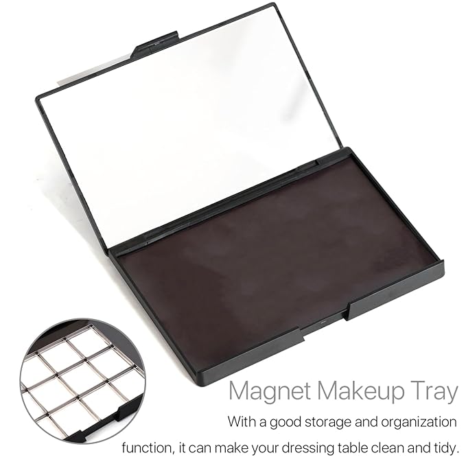 VANANA DIY Magnetic Palette with Mirror, for Eyeshadow Lipstick Powder Highlighter Storage, with 12 Pieces of Round Metal Pans (Black - With Mirror, 15x10cm - With 15pcs Square Pans)