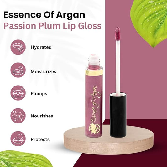 Essence Of Argan Passion Plum Lip Gloss with Moroccan Argan Oil to Moisturize and Plump your Lips – Lip Care to Eliminate Dryness - Passion Plum Matte Effect 0.25oz