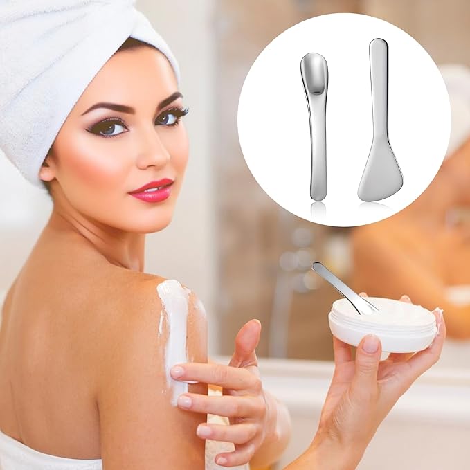 2Pcs Cosmetic Spatula, Mini Metal Cosmetic Spatulas, Makeup Spatulas Skincare Spatula Cream Spatula Beauty Accessories Mixing Sampling Lotions Moisturizers Accessories (Style B)