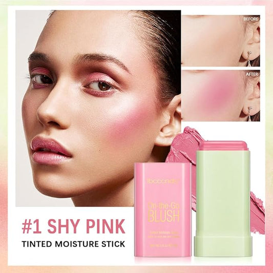 Blush Stick for Cheeks and Lips, On-the-Go Blush, Hydrating Solid Cheek Tint, Multi-use Blush Makeup Stick for Beautiful and Natural Shades, Tinted Moisture Stick Ued on Eyes Lips and Cheeks