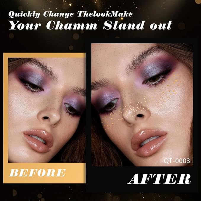 8Ps Face Glitter Speckles Patches, 2Colors 4Styles Glitter Freckles Face Tattoo, Glow Up Makeup Patches, Cute Glitter Makeup Accessories for Women, Cosmetic Glitter for Face Gift