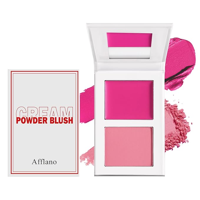 Pink Blush For Cheeks, Two Tone Pigmented Buildable Cream Powder Blusher Makeup, High Pigmented Long Lasting Face Matte Fresh Finish for All Skin Color #5