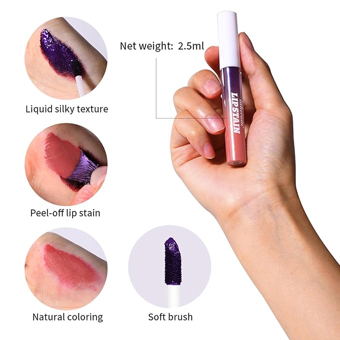Petansy Peel Off Lip Stain 3 Colors Matte Tattoo Peel Off Lip Liner Set Long-lasting Waterproof Nude Lip Gloss Highly Pigmented Tattoo Lip Tint Stain (red, M)