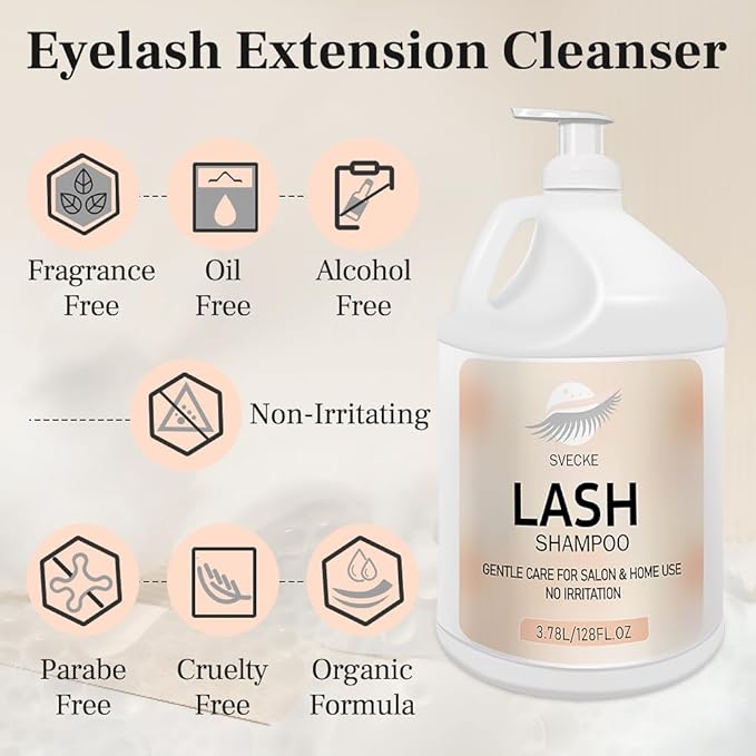 Eyelash Shampoo, 128 fl.oz/3.78L, with 50 Lash Extension Aftercare Cards, Foaming Cleanser for Professional Salon and Home Use