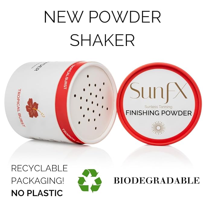 SunFX Post Spray Tan Translucent Finishing Powder | Talc Free | Sunless Tanning Powder with Large professional Fan Brush | Tropical Burst