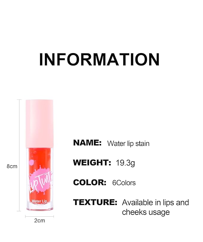 6 Colors Water Lip Tint Stain, 2 In 1 Lip & Cheek Tint Moisturizing Mini Liquid Lipstick, Matte Velvet Water Tint Lip Gloss, Blusher Water Tint Makeup, Long-lasting Waterproof Non-Sticky Lip Glaze (#06)