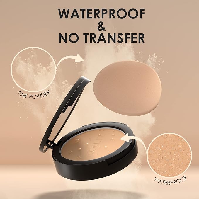 FOCALLURE Flawless Pressed Powder, Control Shine & Smooth Complexion, Pressed Setting Powder Foundation Makeup, Portable Face Powder Compact, Long-Lasting Matte Finish, Nude