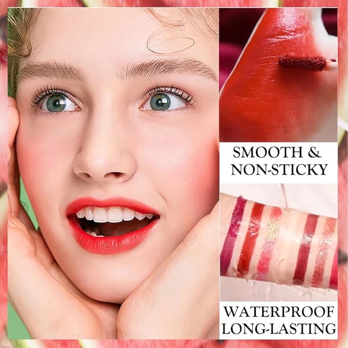 6 Colors Lip Tint Stain Set,Fruity Lip Tint Gloss,Korean Lip Tint Lip Stain Plumping Lip Gloss Mini Liquid Lipstick,Multi-use Lip and Cheek Tint,Long lasting Non-Stick Cup Lip Color Makeup