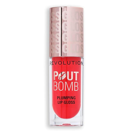 Revolution Beauty, Pout Bomb Plumping Lip Gloss, High-Shine for Glossy, Fuller & Plump Lips with Hyaluronic Acid & Peptides, Vegan & Cruelty-Free, Cherry Sheer Red, 0.15 Fl Oz
