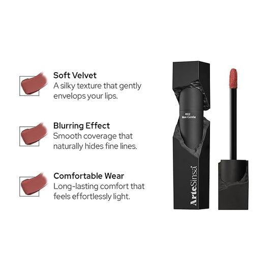 Silky Blur Tint 5 Colors | Soft Velvet Texture & Semi-Matte Finish | Long-Lasting & Close-adhering, Blurring effect, Subtle Shades | Korean Lip Stain (002 More Gentle, 0.1 Fl oz)