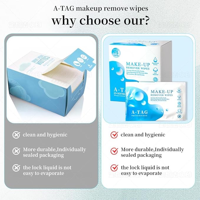 Make-up Remover Facial Cleansing Alcohol Free and Waterproof Makeup Remover Wipes, With Vitamin E Make up Remover Wipes for Face, Eyes, Lips. 25+5 Extra wipes