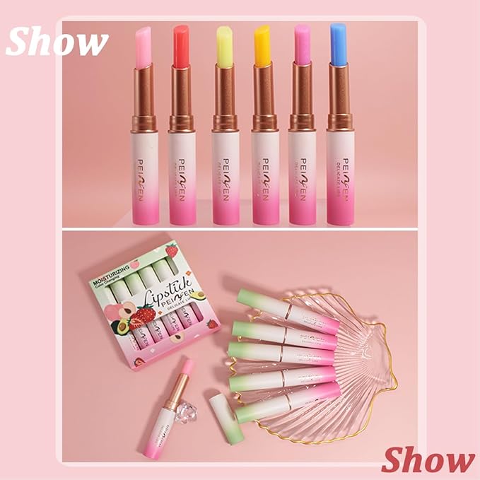 6 Pcs Color Changing Lipstick Lip Balm, Magic Temperature PH Color change Lipstick, Moisturizing No-Sticky Long Lasting Lip Gloss