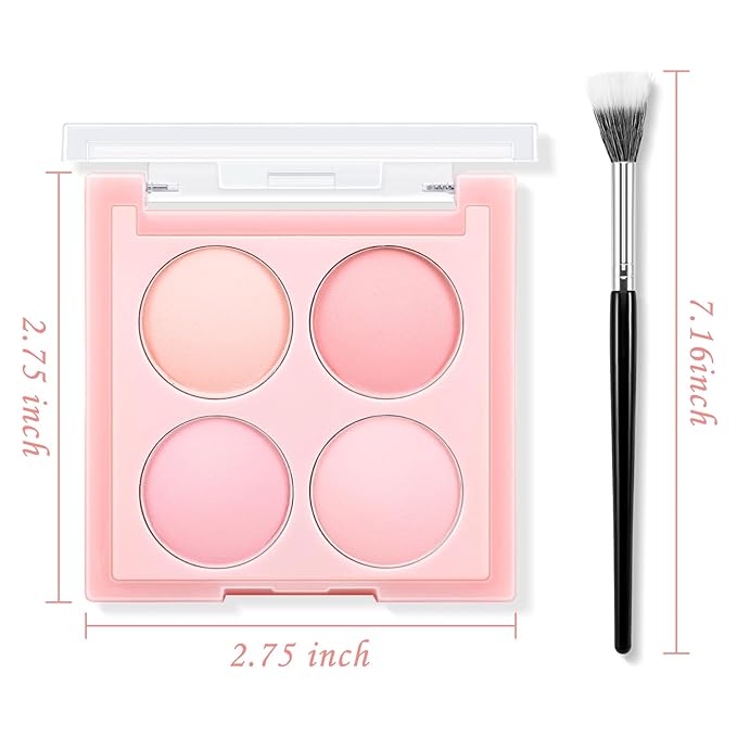 4 Colors Cream Blush Palette, Matte Pink & Highlighter Eyeshadow Makeup Palette with Blush Brush