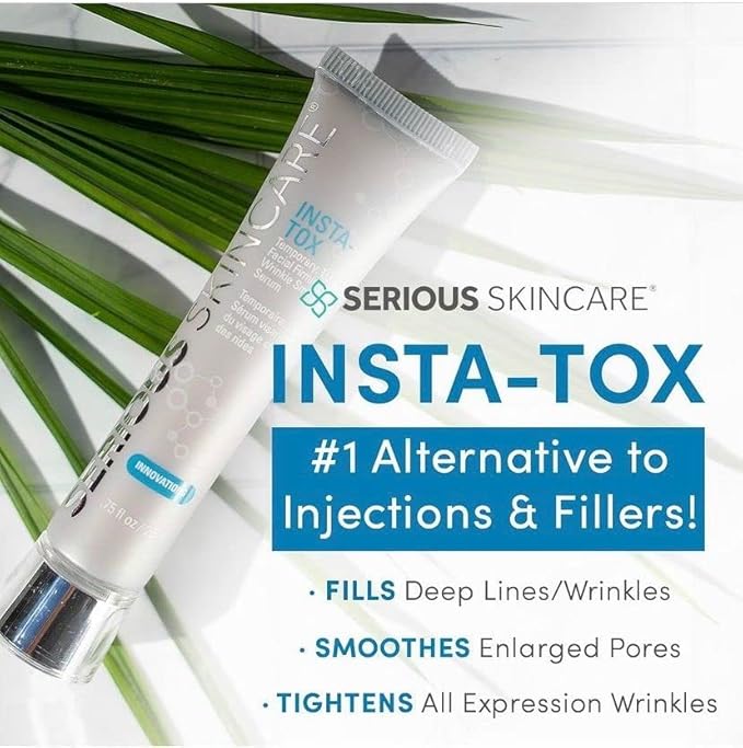 INSTA-TOX Wrinkle Smoothing Serum .75 Fl Oz and Vitamin A Makeup Prep Primer & Pore Minimizer - 2 Fl Oz - Line, Wrinkle & Pore Filler for Face - Skin Tightening - Smooth & Blur - Serious Skincare