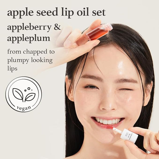 NOONI Korean Hydrating Lip Oil Set - Appleberry & Appleplum | Long-Lasting, Moisturizing, Plumping, Revitalizing for Dry Lips, Waterproof, No Peel Off 0.12 FL Oz x 2ea