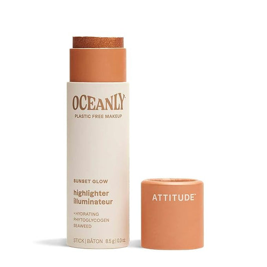 ATTITUDE Oceanly Lightweight Highlighter Stick, Titanium Dioxide-Free, EWG Verified, Plastic-Free, Vegan & Cruelty-free Makeup, Sunset Glow, 0.3 Ounces