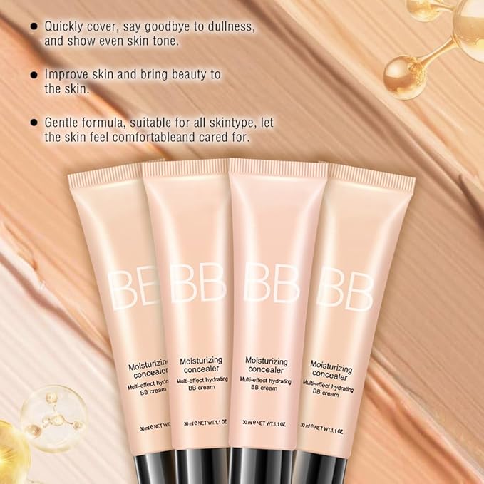 Hydrating BB Cream,Full Coverage Lightweight Matte Foundation & Concealer with Brush,Evens Skin Tone,Oil Control Cover Flaws,Natural Finish for All Skin Types,Vegan & Cruelty Free - Natural Beige
