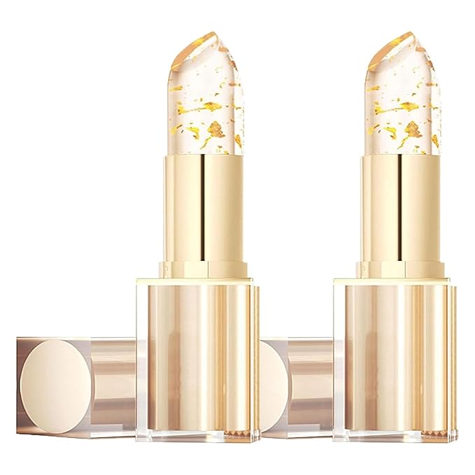 (2pcs) Anti transfer color changing lipstick, gold crystal lipstick, color changing gold foil, female lip stick, long-lasting moisturizing gloss