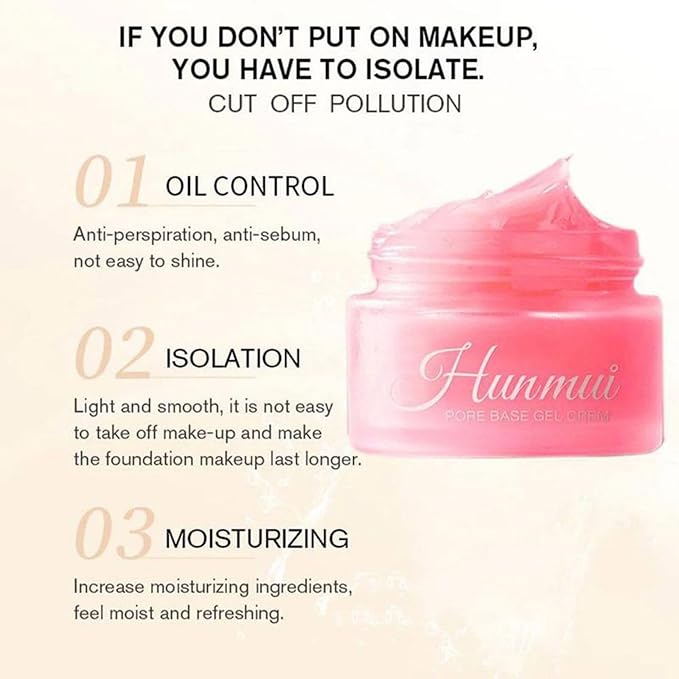 Hunmui Face Primer Pore Base Gel Cream Cover Pores Water Embellish Skin Silky Finish,Remove Oils Light Weight Primer Natural Make Up To Flawless Face Firming Moisturizers