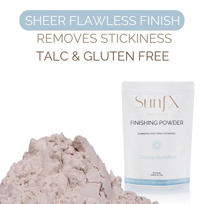 SunFX Post Spray Tanning Finishing Powder 1LB Cheeky Sunshine & Professional Salon Large Fan Brush Combo