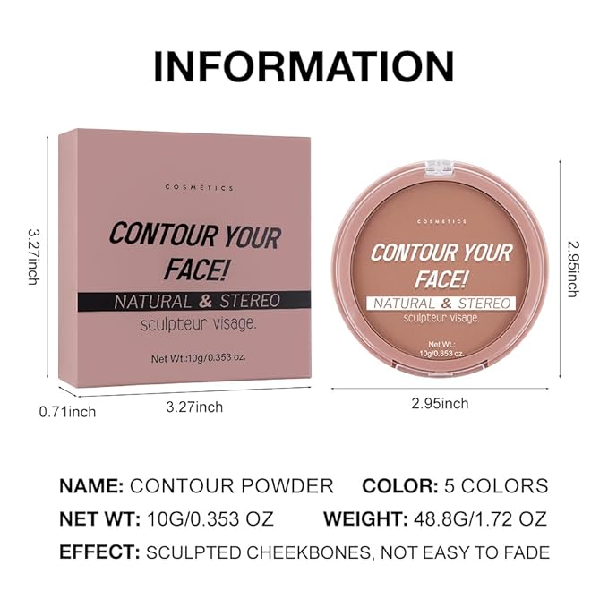 Contour Powder Foundation - Matte Finish, Waterproof & Oil-Control, All-Day Wear for Natural 3D Sculpting, No Cakey or Fading (Shade Adjustable)(2#, 1 Count (Pack of 1))