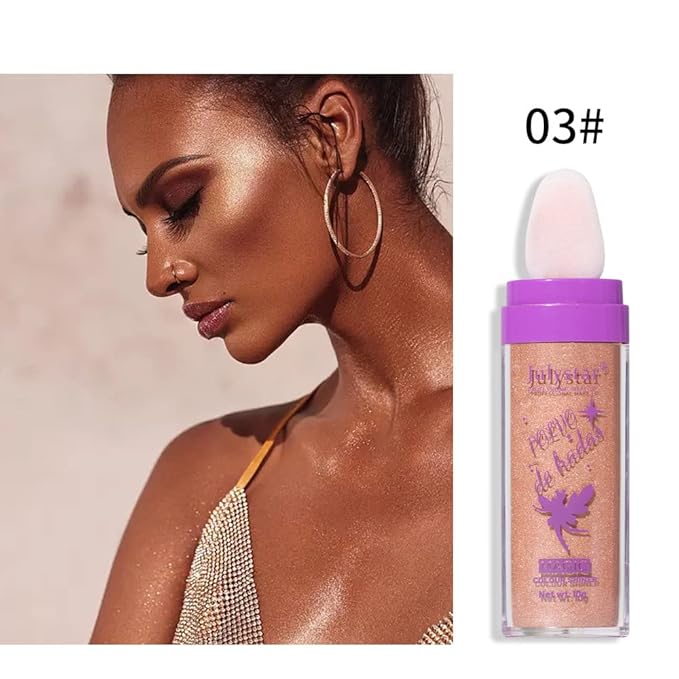 Polvo De Hadas Highlighter Stick Puff Fairy Stick Highlight Powder Glitter Loose Powder Brush Stick Contouring Powder Shimming Face Powder Blusher (#03 Bronze)