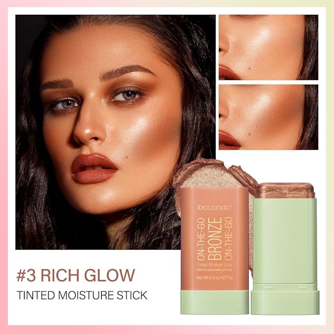 Cream Contour Stick, Face Shimmer Bronzer Stick, Blendable Natural Glow Highlighter Makeup Stick, Multi-Use Tinted Solid Moisturizer Stick,Body Face Illuminator Luminizer,03 Rich Glow