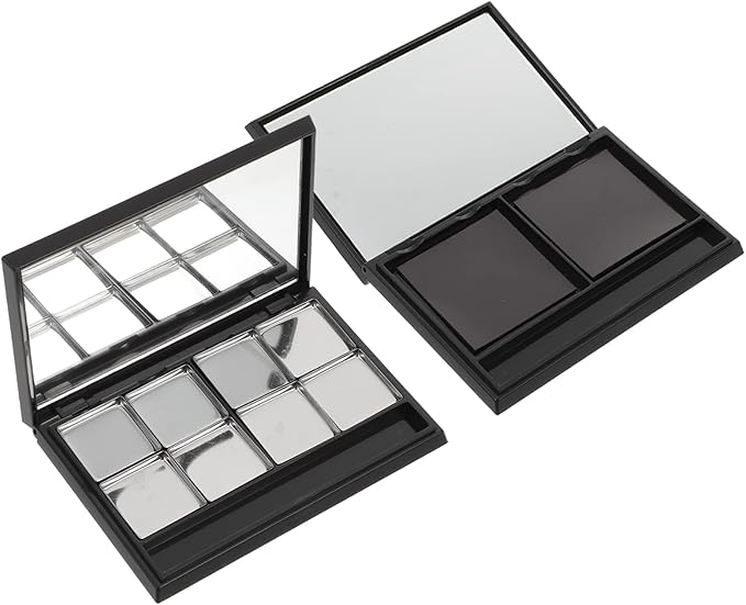 Beaupretty Metal Tray Empty Magnetic Eyeshadow, Matte Black Magnet Empty Box Compact Make Up Pallete with Mirror and 8Pcs Round Metal Pans Makeup Pallet