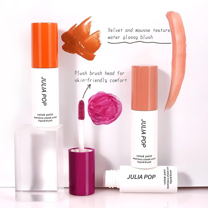 AKARY Velvet Mousse Liquid Blush Makeup for Cheeks, Lightweight Water Glossy Blush to Shape, Contour & Highlight Face, Moisturizing, Long-wearing, Smudge Proof (06 Warm Rose (Fine Flash))