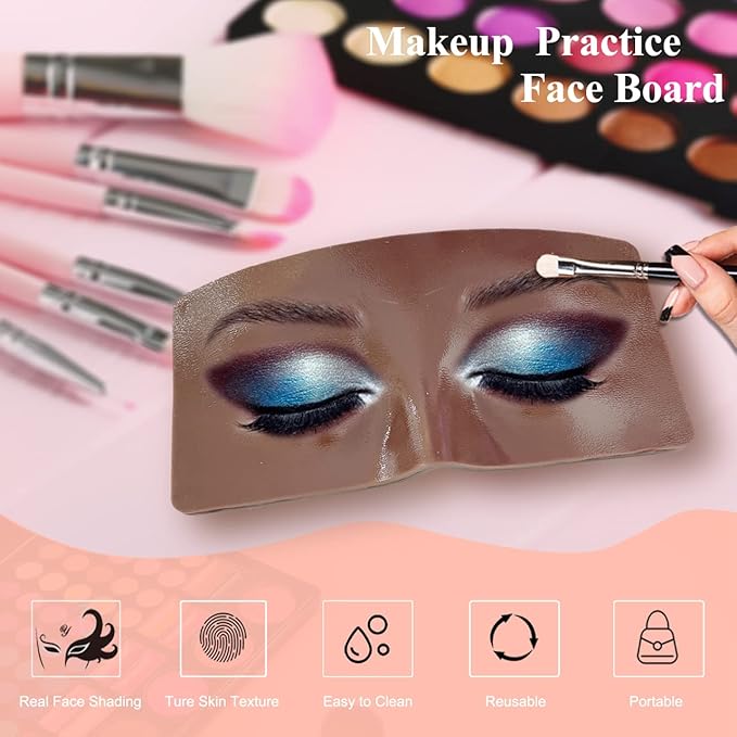 3D Realistic Makeup Practice Face Board Set With Kit for Professional Artists, Students and Beginners - Eyes and Eyeshadow Training Mannequin