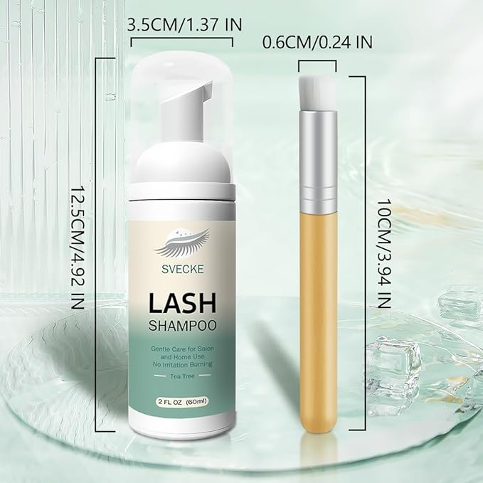 Lash Shampoo Kit for Eyelash Extension, Eyelash Shampoo 2 fl.oz / 60ml, Eyelash Extension Cleanser, Lash Eyelid Foam Cleaning Kit for Salon Use and Home Use (Tea Tree)